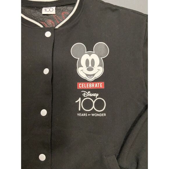 Walt Disney Bomber Varsity Jacket 100 Years Of Wonder Black Embroidered - Picture 2 of 7